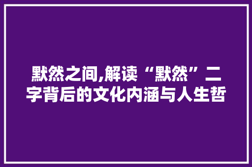 默然之间,解读“默然”二字背后的文化内涵与人生哲理