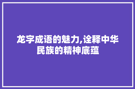 龙字成语的魅力,诠释中华民族的精神底蕴