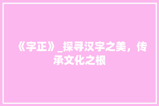《字正》_探寻汉字之美，传承文化之根