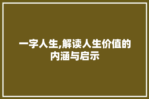 一字人生,解读人生价值的内涵与启示