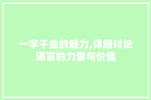 一字千金的魅力,详细讨论语言的力量与价值
