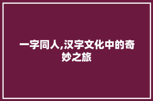 一字同人,汉字文化中的奇妙之旅
