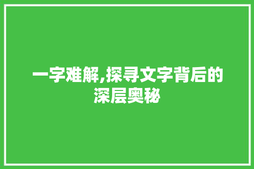一字难解,探寻文字背后的深层奥秘