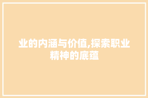 业的内涵与价值,探索职业精神的底蕴