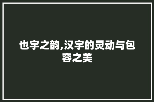 也字之韵,汉字的灵动与包容之美
