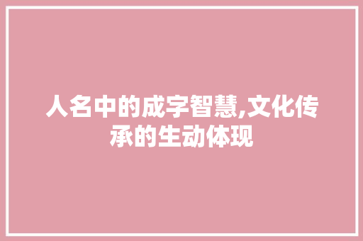人名中的成字智慧,文化传承的生动体现