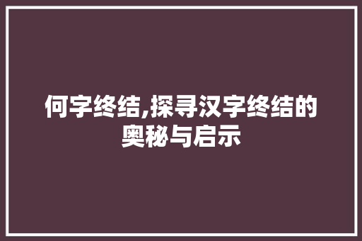 何字终结,探寻汉字终结的奥秘与启示