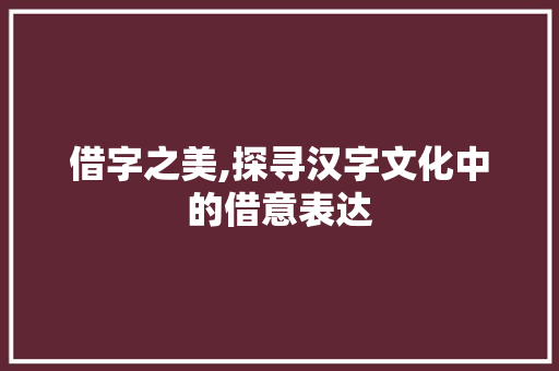 借字之美,探寻汉字文化中的借意表达