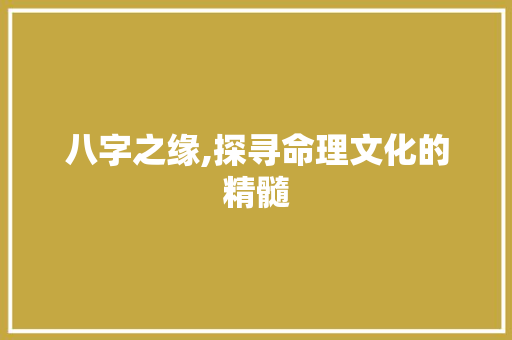 八字之缘,探寻命理文化的精髓