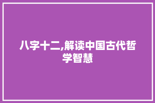 八字十二,解读中国古代哲学智慧