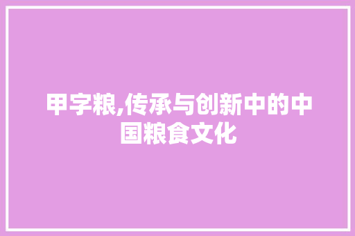 甲字粮,传承与创新中的中国粮食文化