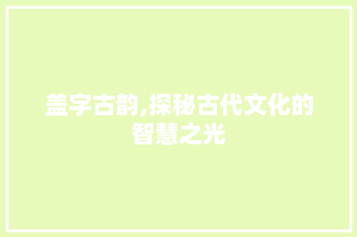 盖字古韵,探秘古代文化的智慧之光
