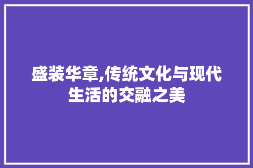 盛装华章,传统文化与现代生活的交融之美
