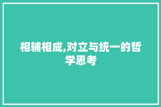相辅相成,对立与统一的哲学思考
