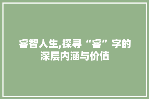 睿智人生,探寻“睿”字的深层内涵与价值