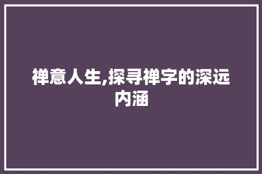 禅意人生,探寻禅字的深远内涵
