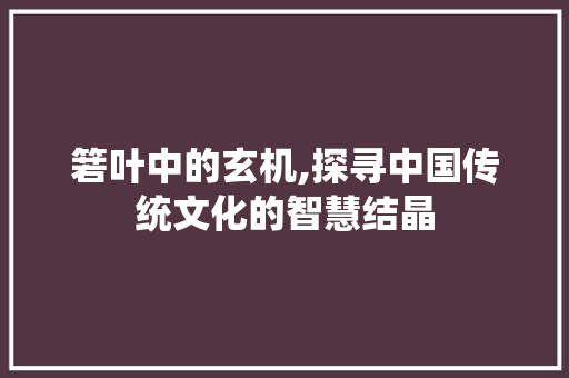 箬叶中的玄机,探寻中国传统文化的智慧结晶