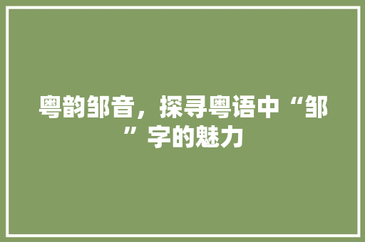 粤韵邹音，探寻粤语中“邹”字的魅力
