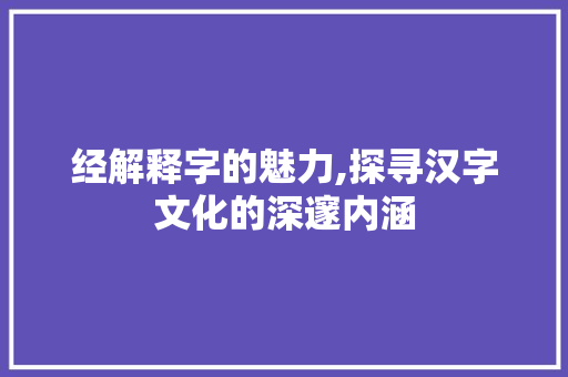 经解释字的魅力,探寻汉字文化的深邃内涵