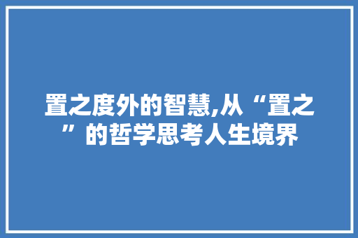 置之度外的智慧,从“置之”的哲学思考人生境界