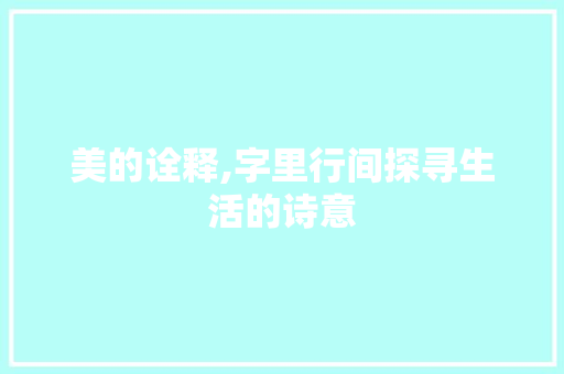 美的诠释,字里行间探寻生活的诗意