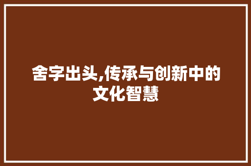 舍字出头,传承与创新中的文化智慧