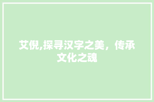 艾倪,探寻汉字之美，传承文化之魂