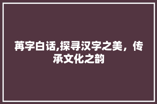 苒字白话,探寻汉字之美，传承文化之韵