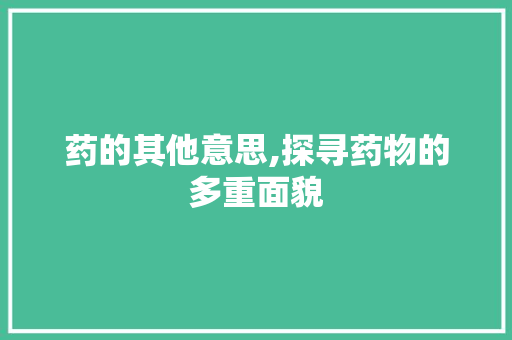 药的其他意思,探寻药物的多重面貌