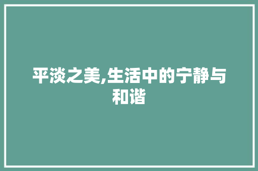 平淡之美,生活中的宁静与和谐 职场应用