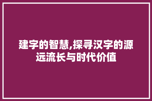 建字的智慧,探寻汉字的源远流长与时代价值