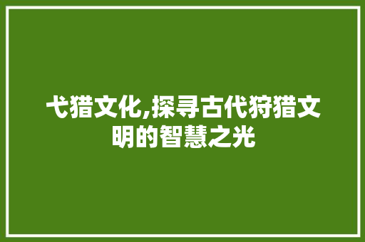 弋猎文化,探寻古代狩猎文明的智慧之光 职场应用