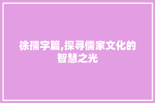 徐孺字篇,探寻儒家文化的智慧之光