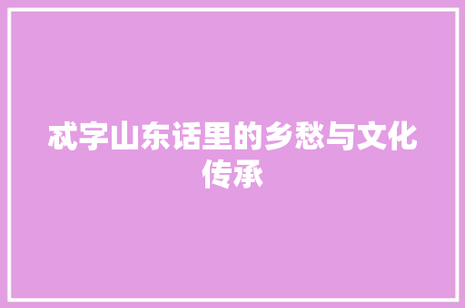 忒字山东话里的乡愁与文化传承