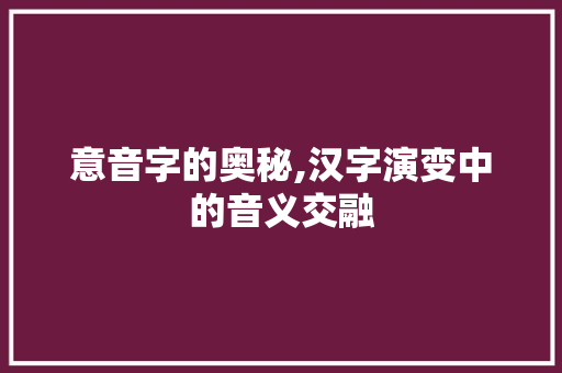 意音字的奥秘,汉字演变中的音义交融