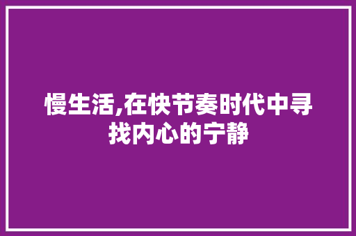 慢生活,在快节奏时代中寻找内心的宁静 范文之家