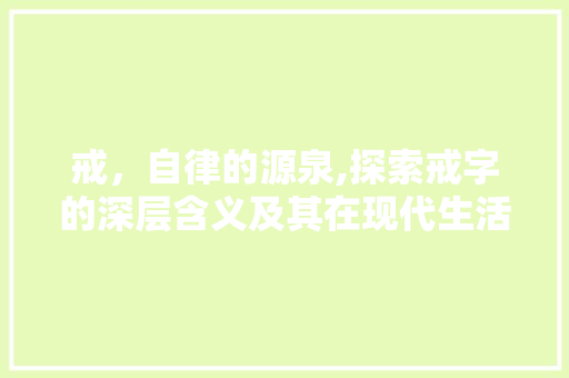 戒，自律的源泉,探索戒字的深层含义及其在现代生活中的应用