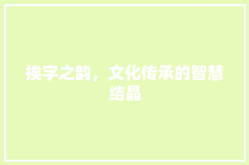 挨字之韵，文化传承的智慧结晶