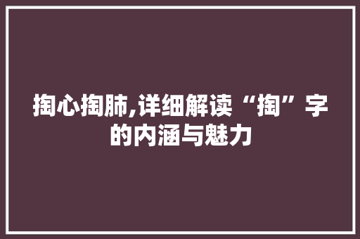 掏心掏肺,详细解读“掏”字的内涵与魅力
