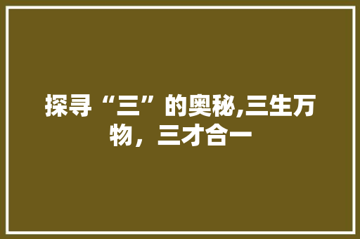 探寻“三”的奥秘,三生万物，三才合一