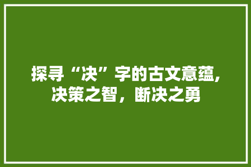 探寻“决”字的古文意蕴,决策之智，断决之勇