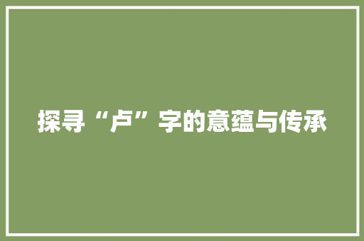 探寻“卢”字的意蕴与传承
