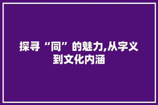 探寻“同”的魅力,从字义到文化内涵