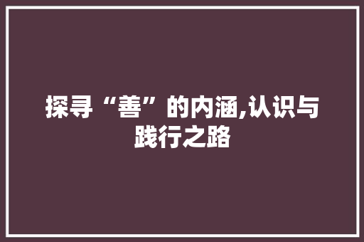 探寻“善”的内涵,认识与践行之路