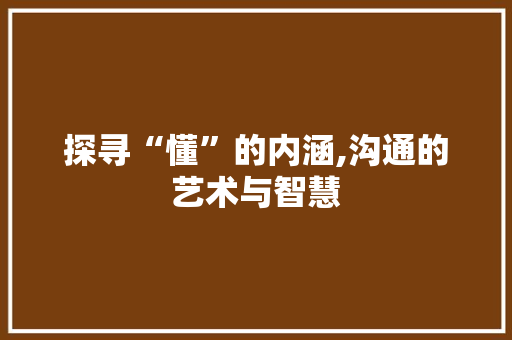探寻“懂”的内涵,沟通的艺术与智慧