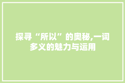 探寻“所以”的奥秘,一词多义的魅力与运用
