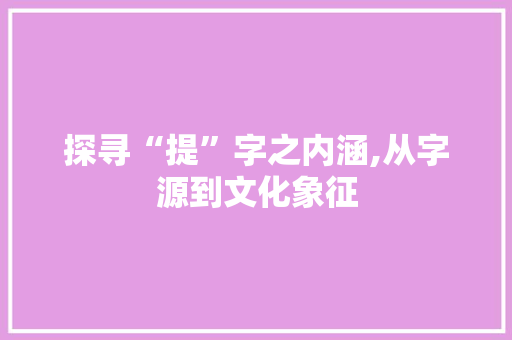 探寻“提”字之内涵,从字源到文化象征