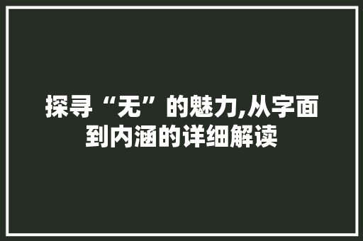 探寻“无”的魅力,从字面到内涵的详细解读