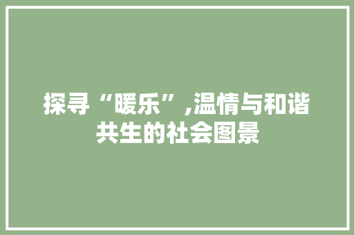探寻“暖乐”,温情与和谐共生的社会图景