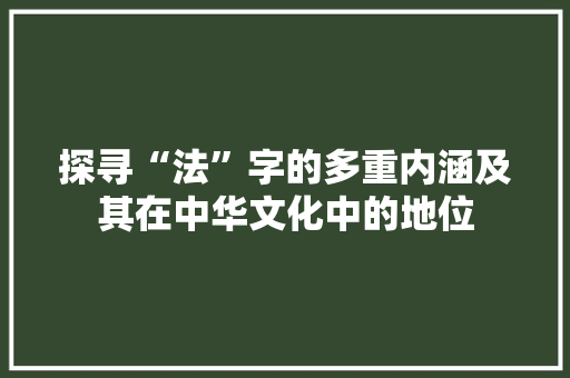 探寻“法”字的多重内涵及其在中华文化中的地位